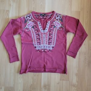 L&B Embroidered Rose Pink V-Neck Blouse